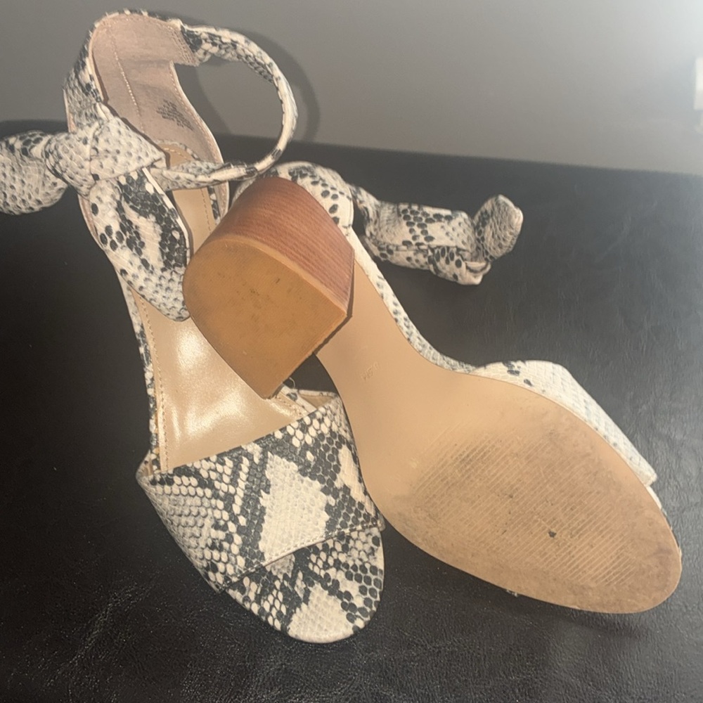 Snakeskin Ankle Tie Heels Sandals - Picture 5 of 8